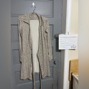 Lands’ End Women’s Wrap Cardigan  Size 6 Brown White Geometric Belted